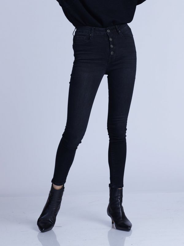 ג’ינס בגזרה גבוהה עם כפתורים חיצוניים