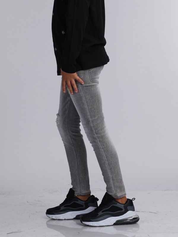 ג’ינס ג’וג אפור קרעים