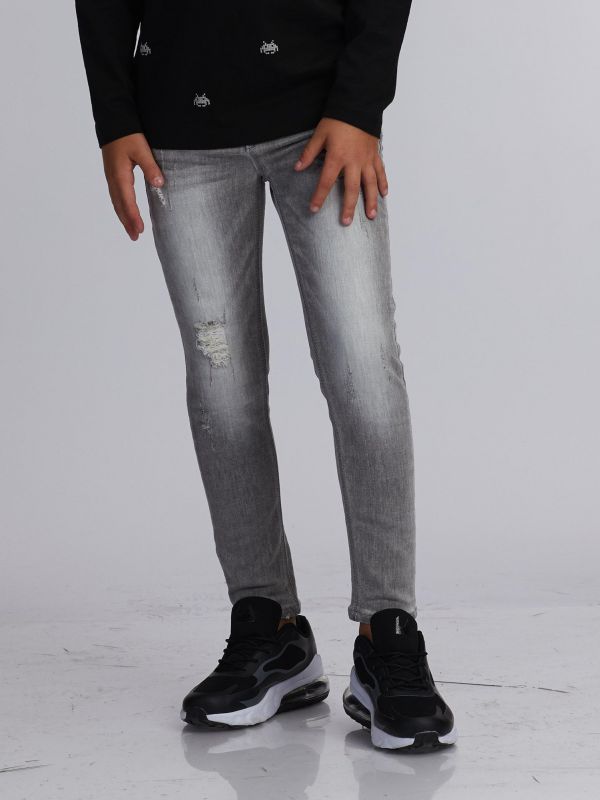 ג’ינס ג’וג אפור קרעים