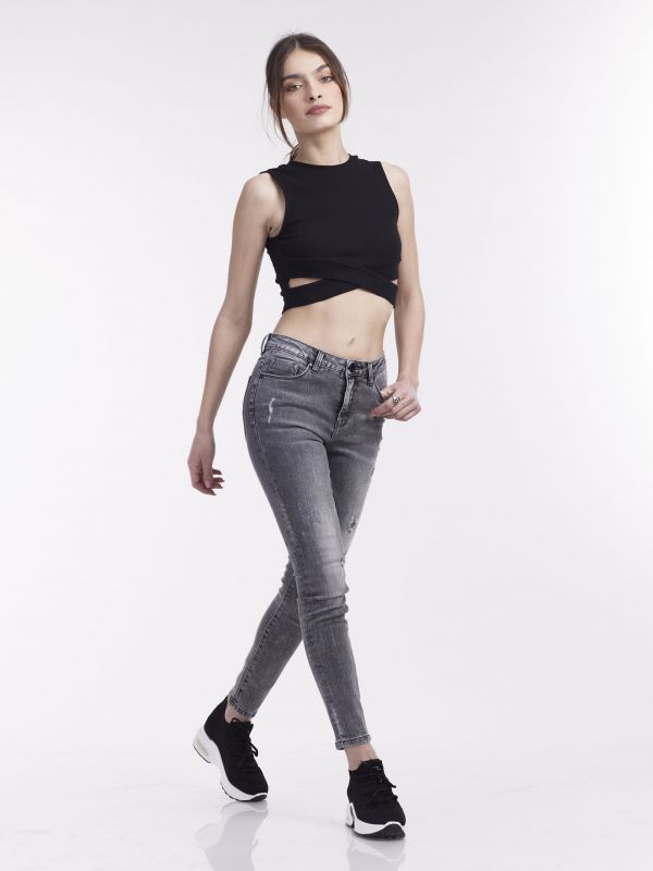 ג’ינס אפור קרעים תחתונים