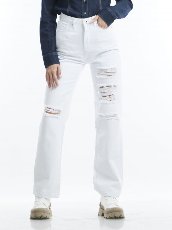 ג’ינס NINA לבן עם הרבה קרעים