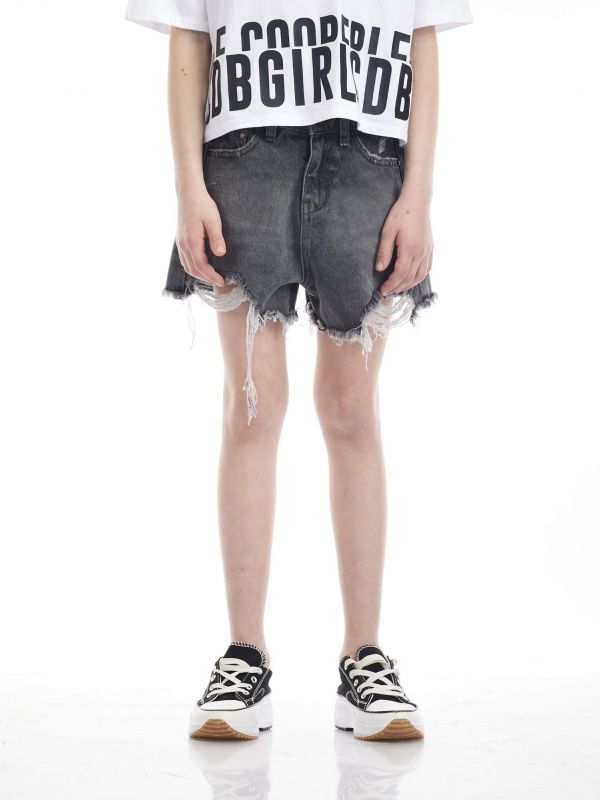 ג’ינס קצר אפור עם קרעים