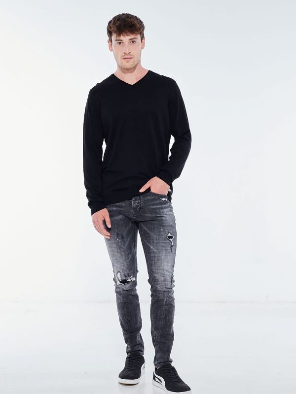 ג’ינס SLIM MARTIN שחור DAMAGE