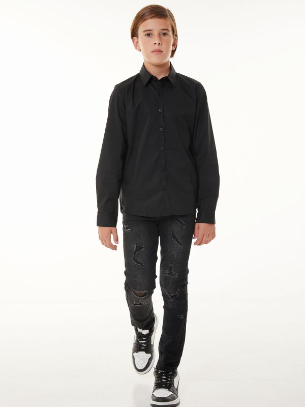 מכנסי ג’ינס בצבע שחור בגזרת סקיני עם קרעים לילדים