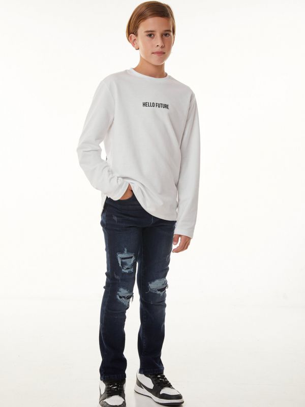 מכנסי ג’ינס בצבע כחול כהה עם קרעים לילדים