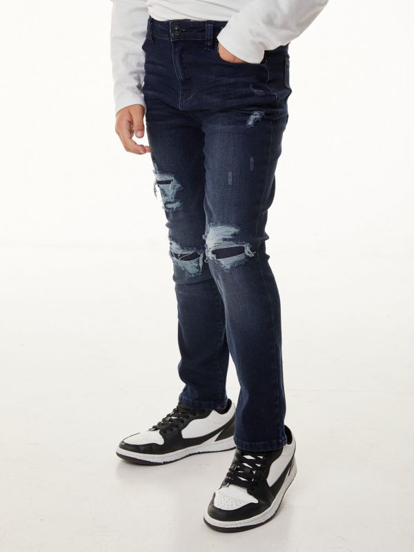 מכנסי ג’ינס בצבע כחול כהה עם קרעים לילדים