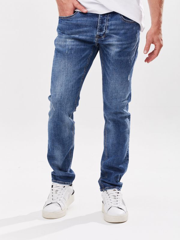 מכנסי ג’ינס לגברים - כחול קלאסי משופשף