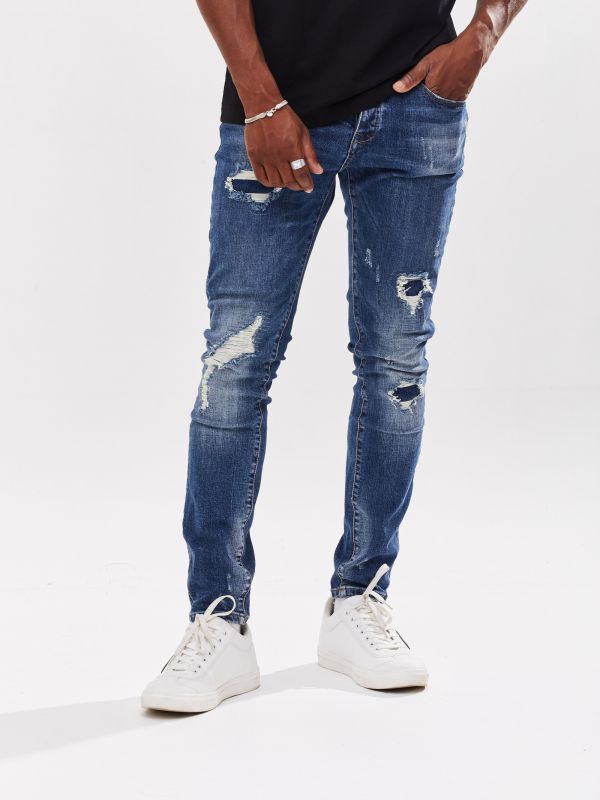 מכנסי ג’ינס MARTIN לגברים - כחול משופשף עם קרעים