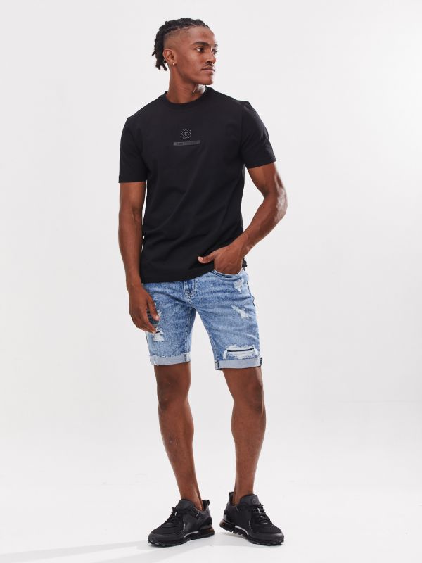 מכנסי ברמודה ג’ינס שחורים לגברים