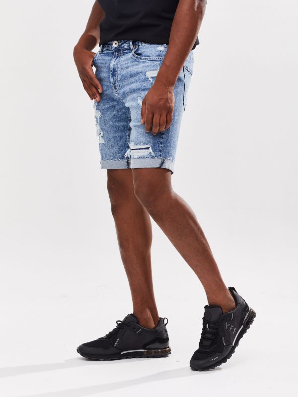 מכנסי ברמודה ג’ינס שחורים לגברים