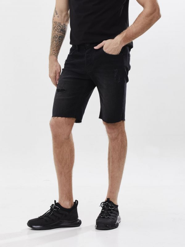 מכנסי ברמודה ג’ינס כחול עם קרעים לגברים