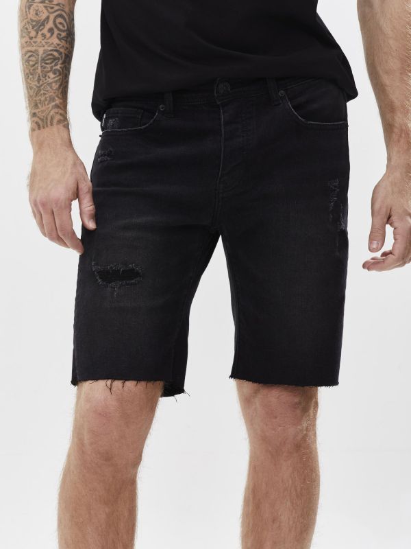 מכנסי ברמודה ג’ינס כחול עם קרעים לגברים