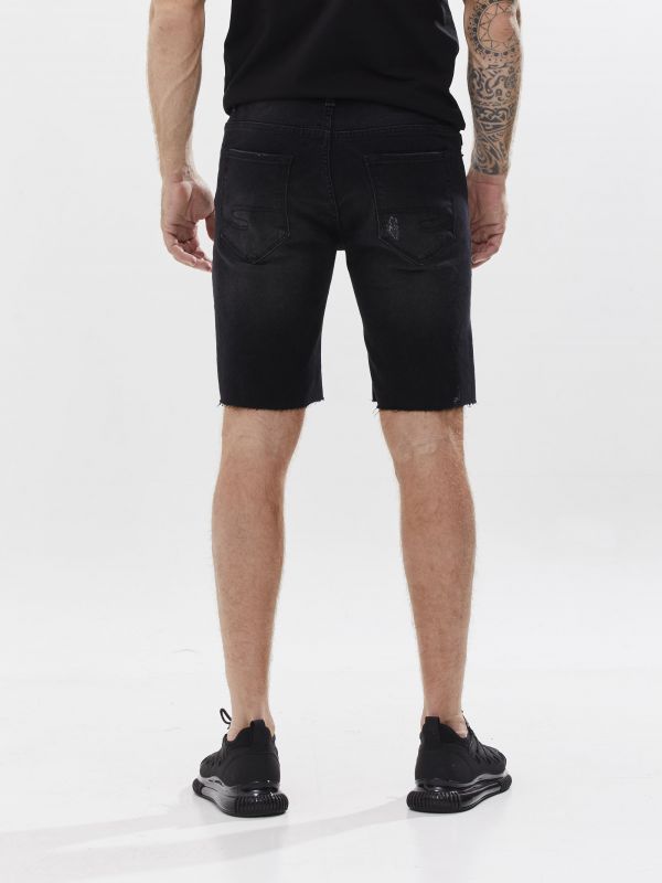 מכנסי ברמודה ג’ינס כחול עם קרעים לגברים