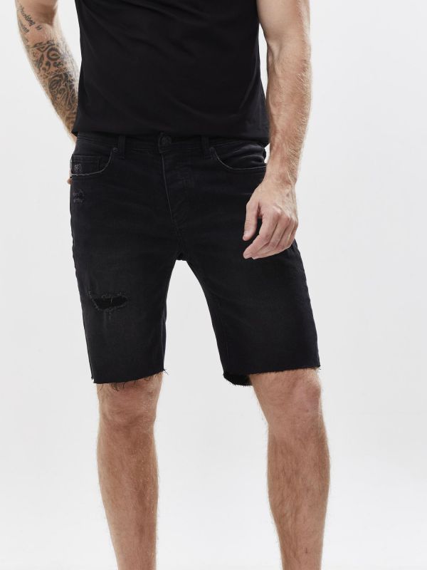 מכנסי ברמודה ג’ינס כחול עם קרעים לגברים