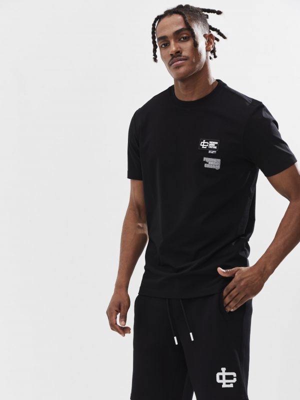 טי שירט עם הדפס אחורי ורקמה לגבר