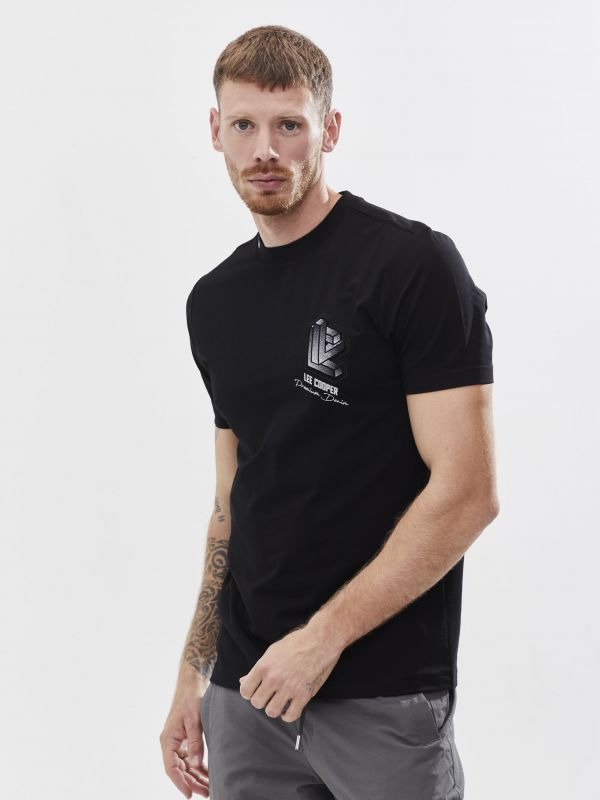 טי שירט עם הדפס אחורי ורקמה לגבר