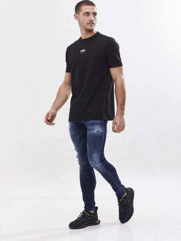 טי שירט עם עיטור והדפס אחורי לגבר