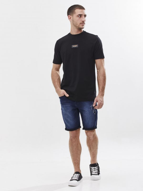 טי שירט עם עיטור והדפס אחורי לגבר