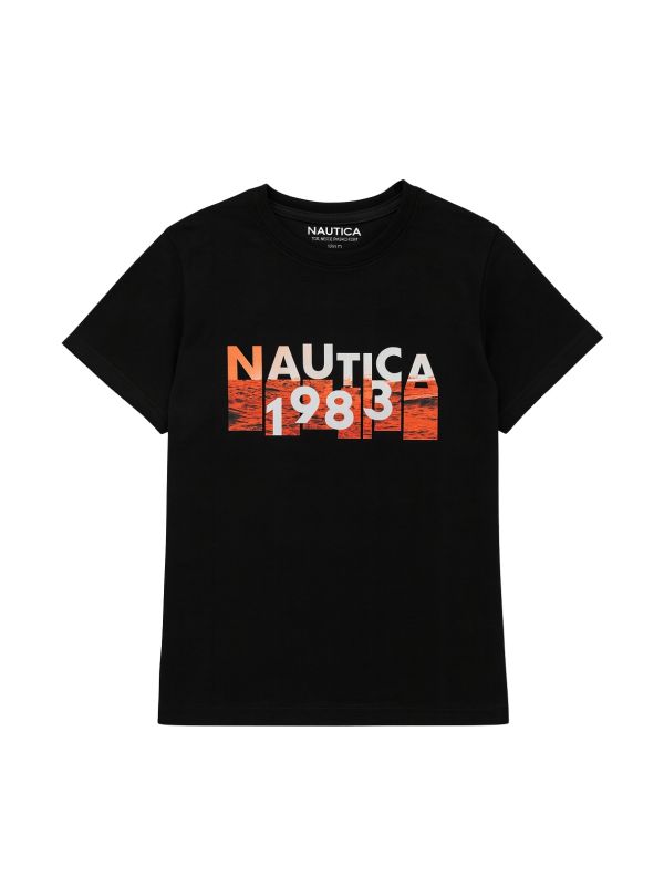 חולצת טישירט בייסיק עם פרינט גרפי קדמי - שרוול קצר