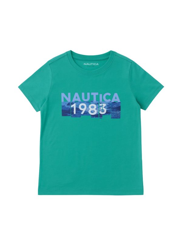 חולצת טישירט בייסיק עם פרינט גרפי קדמי - שרוול קצר