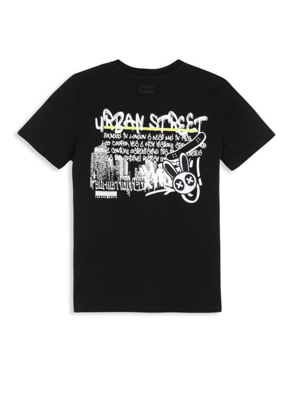 טי שירט סקייטרים עם שרוולים קצרים והדפס דו צדדי לילדים