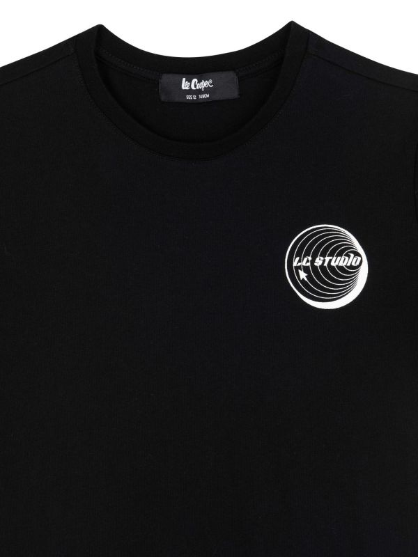 טי שירט עם שרוולים קצרים והדפס דו צדדי לילדים