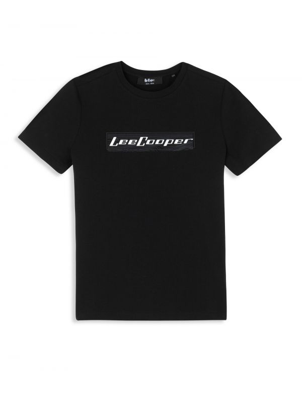 טי שירט עם שרוולים קצרים והדפס לוגו לילדים