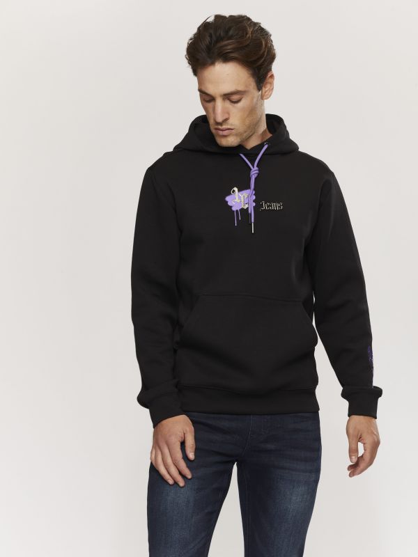 סווטשירט עם קפוצ’ון והדפס דו צדדי לגברים