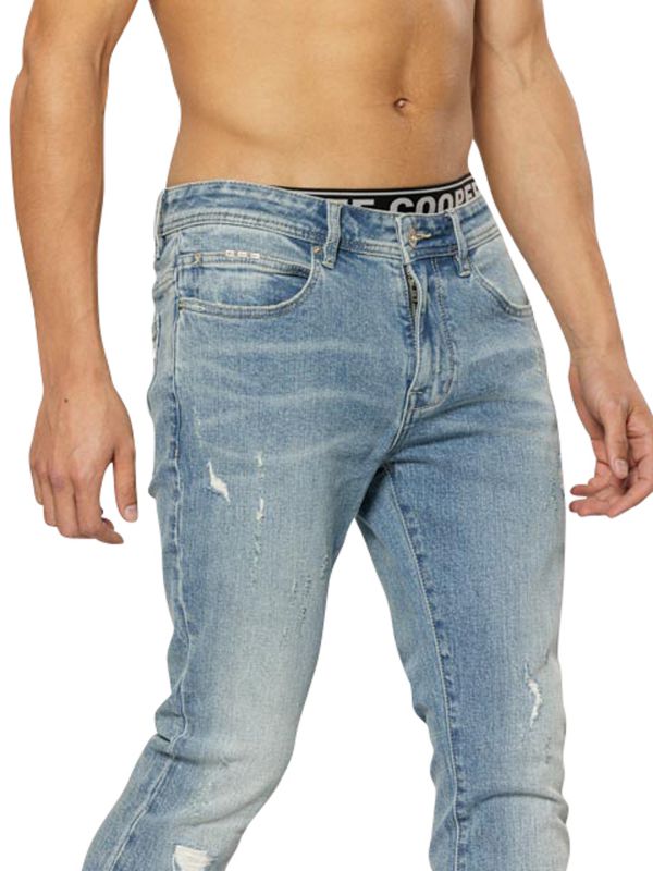 מכנסי ג’ינס SLIM MARTIN כחול משופשף עם קרעים לגברים