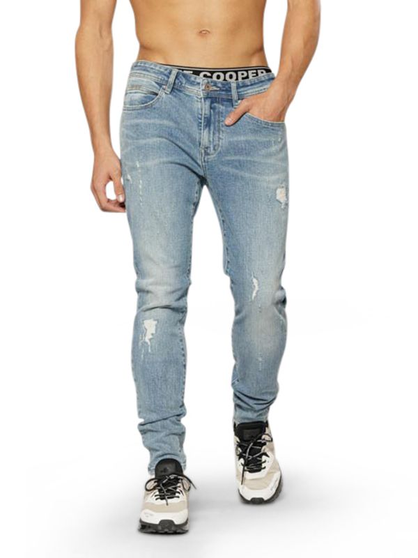 מכנסי ג’ינס SLIM MARTIN כחול משופשף עם קרעים לגברים