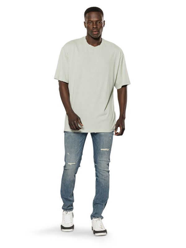 מכנסי ג’ינס SLIM MARTIN כחול משופשף עם קרעים לגברים