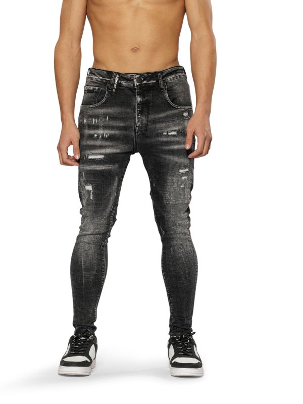 מכנסי ג’ינס COLIN סקיני בצבע שחור עם קרעים לגברים