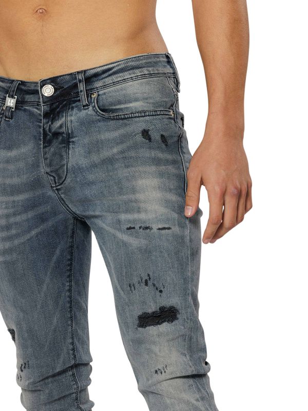 מכנסי ג’ינס SLIM MARTIN בצבע כחול משופשף עם קרעים לגברים