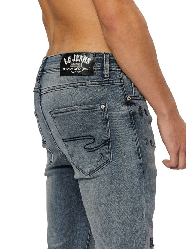 מכנסי ג’ינס SLIM MARTIN בצבע כחול משופשף עם קרעים לגברים