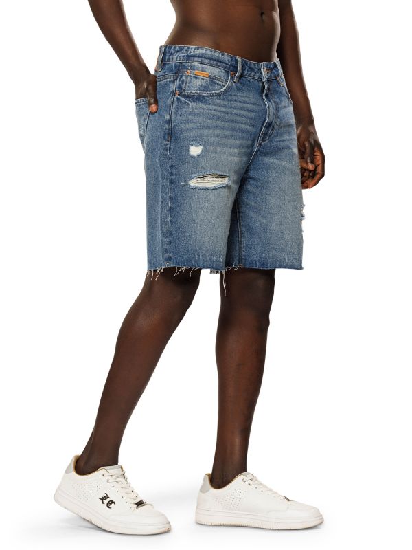 ג’ינס ברמודה כחול עם קרעים לגברים