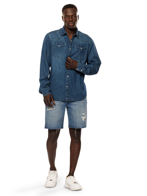 ג’ינס ברמודה כחול עם קרעים לגברים