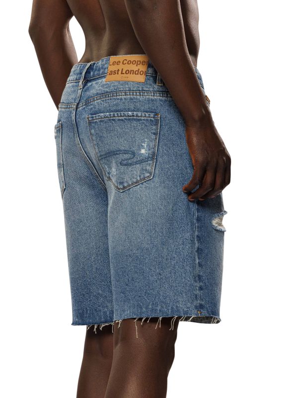 ג’ינס ברמודה כחול עם קרעים לגברים