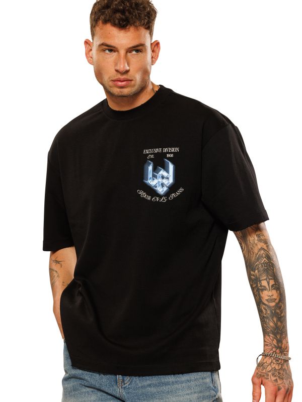 טי שירט עם הדפס דו צדדי לגברים בגזרת אוברסייז