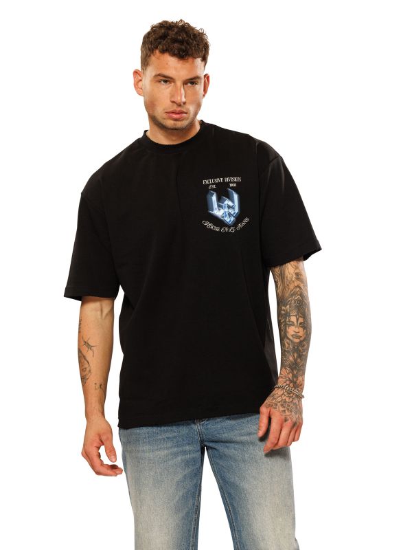 טי שירט עם הדפס דו צדדי לגברים בגזרת אוברסייז