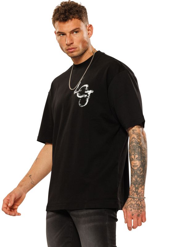 טי שירט עם הדפס דו צדדי לגברים בגזרת אוברסייז