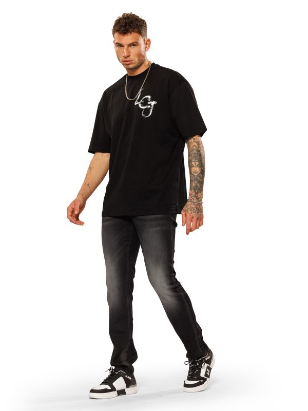 טי שירט עם הדפס דו צדדי לגברים בגזרת אוברסייז