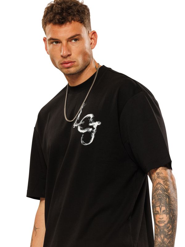 טי שירט עם הדפס דו צדדי לגברים בגזרת אוברסייז