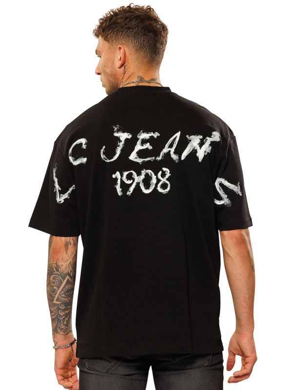 טי שירט עם הדפס דו צדדי לגברים בגזרת אוברסייז