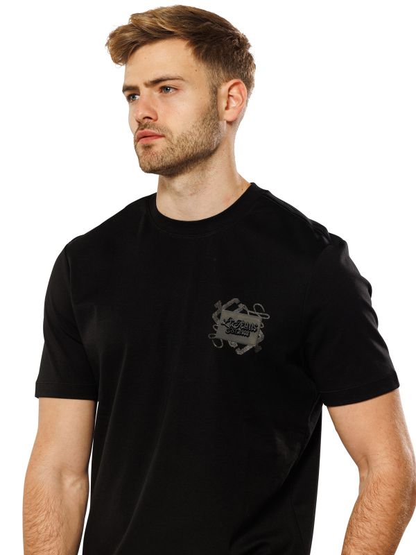 טי שירט לגברים עם הדפס דו צדדי בגזרת SLIM FIT