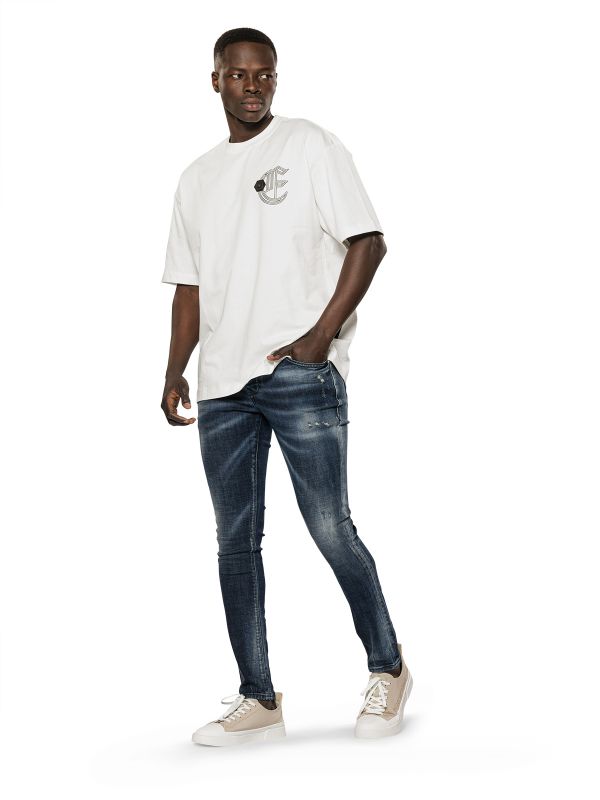 מכנסי ג’ינס סקיני בצבע כחול משופשף לגברים