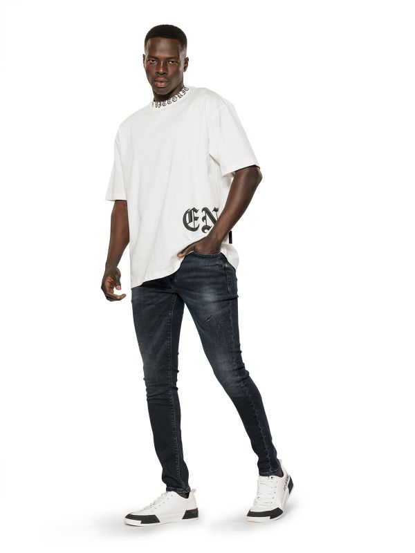 מכנסי ג’ינס סקיני DAMAGED בצבע שחור לגברים