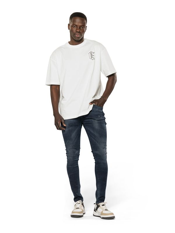 מכנסי ג’ינס סקיני DAMAGED בצבע כחול כהה לגברים