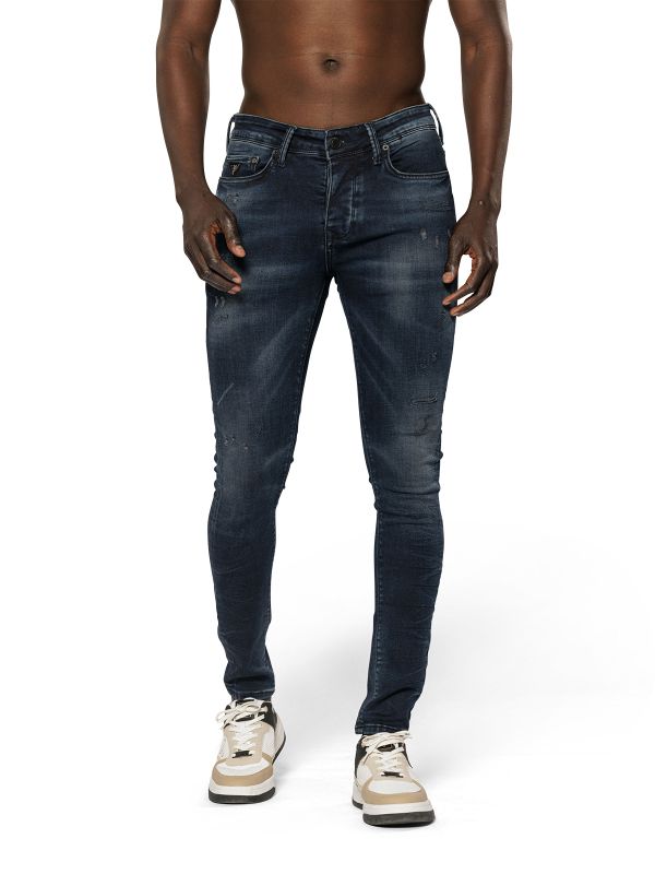 מכנסי ג’ינס סקיני DAMAGED בצבע כחול כהה לגברים
