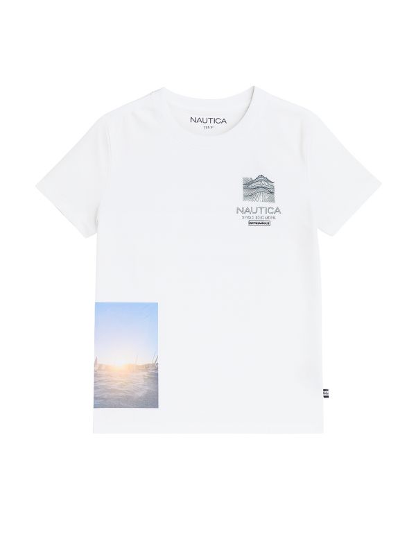 טי שירט עם הדפס NAUTICA אחורי לילדים