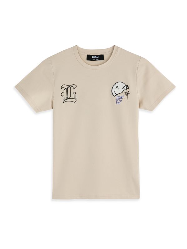 טי שירט קצרה עם הדפס גרפיטי דו צדדי לילדים